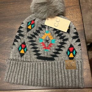 New C.C  Pom Pom Beanie - brown  and Multicolor